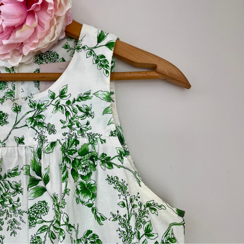 Gal Meets Glam Lisa Green White Toile Floral Tiered Mini Dress 4 - Picture 10 of 16